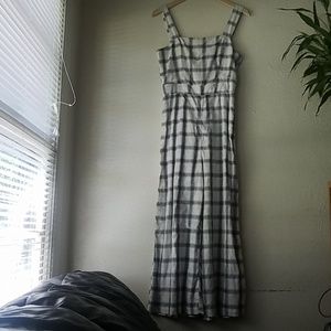 Grid navy wide strap windowpane jumpsuit Final $